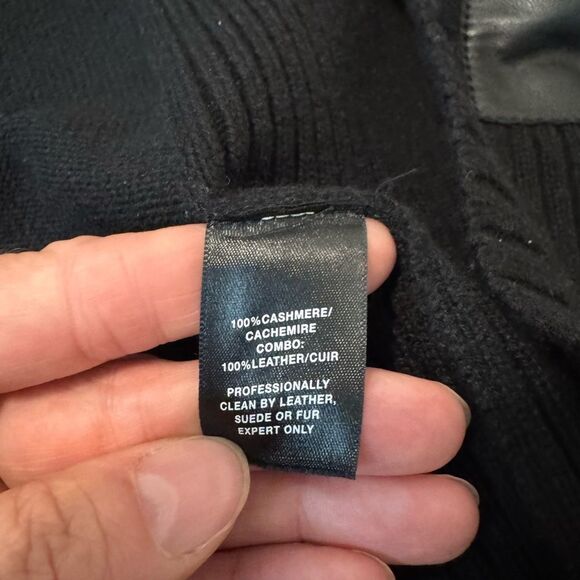 Lafayette 148 New York Leather Cashmere Vest Cardigan Quiet Luxury Black MED - Picture 8 of 10